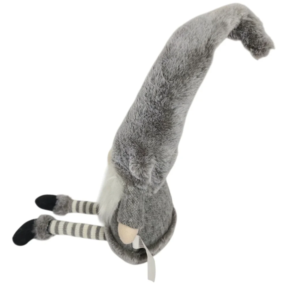Gray Faux Fur Gnome Plush Toy Decorative Standing Figure with Striped‎ Legs